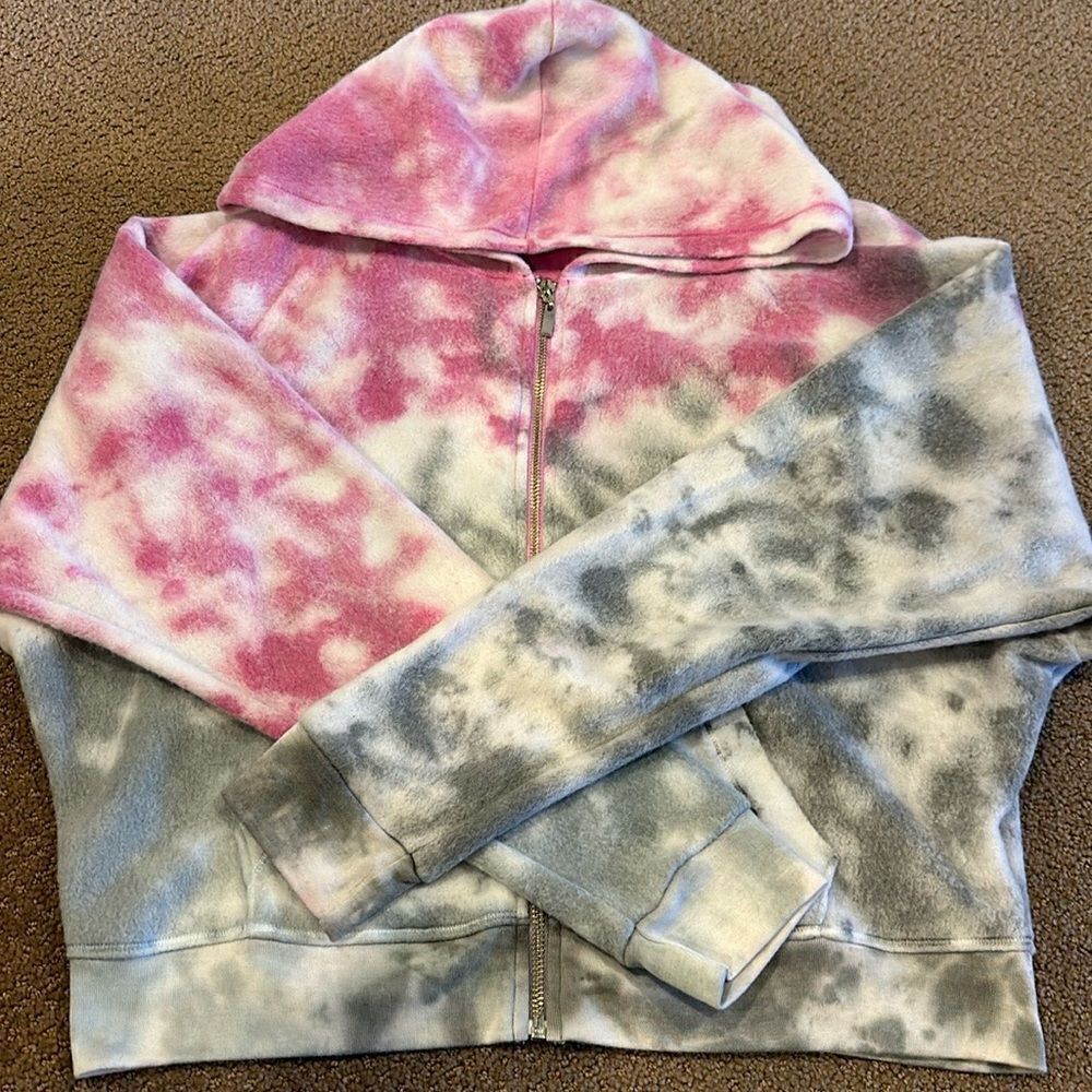 T2Love Women’s Purple & Grey Tie Dye Hooded Zipper Sweatshirt
